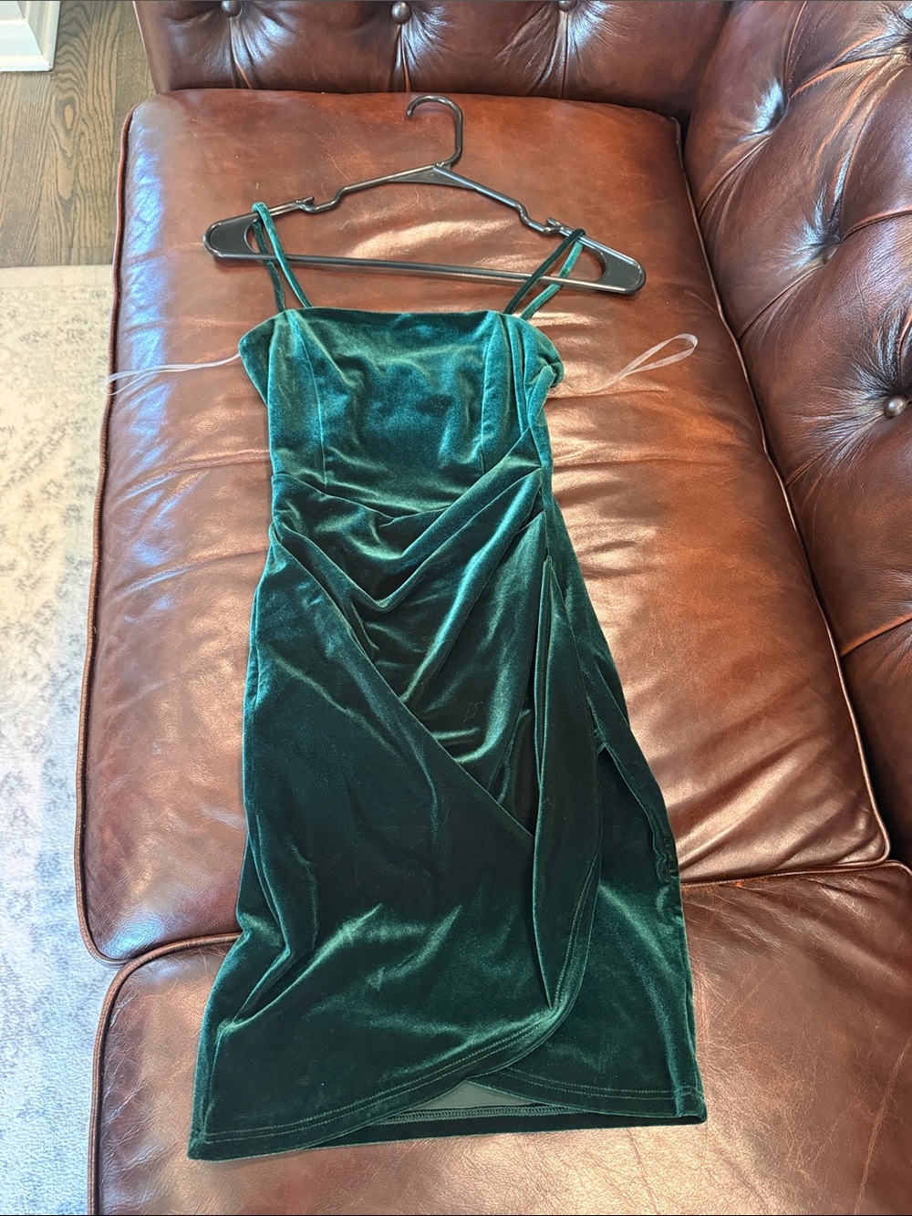 Windsor Emerald Velvet Mini Dress with Draped Front